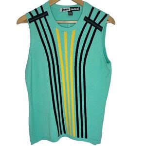 Jamie Sadock Sleeveless Knit Top – Teal with Yellow & Black Stripes